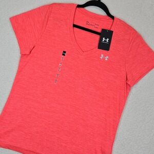 Under Armour HeatGear Tech Twist V-Neck Shirt L Pink Red NWT Athleisure